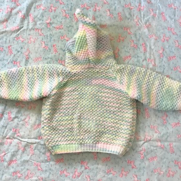 1970s Kids Hand Knit Space Dye Zip Front Hoodie Sweater - Space Dyed Sweater - Picture 3 of 4